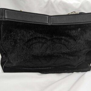 Vintage Chanel Black Faux Fur CC Logo Chain Tote Bag